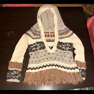 Free People Multicolor Hooded Knit Poncho Sweater